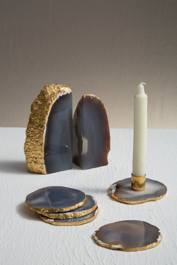 Langley Agata Agate Gold Set and 4 Coasters Grey of