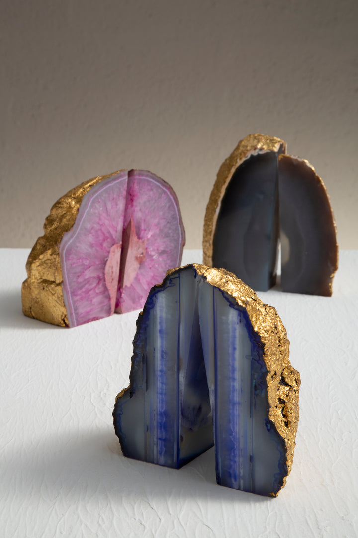 Bowerbird Bookends in Agata Grey and Gold Finish