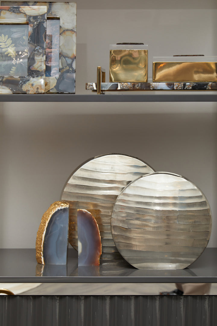Bowerbird Bookends in Agata Grey and Gold Finish