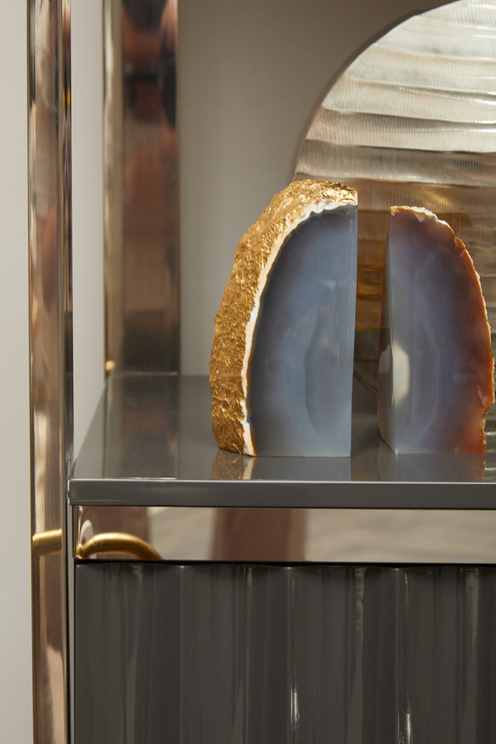 Bowerbird Bookends in Agata Grey and Gold Finish