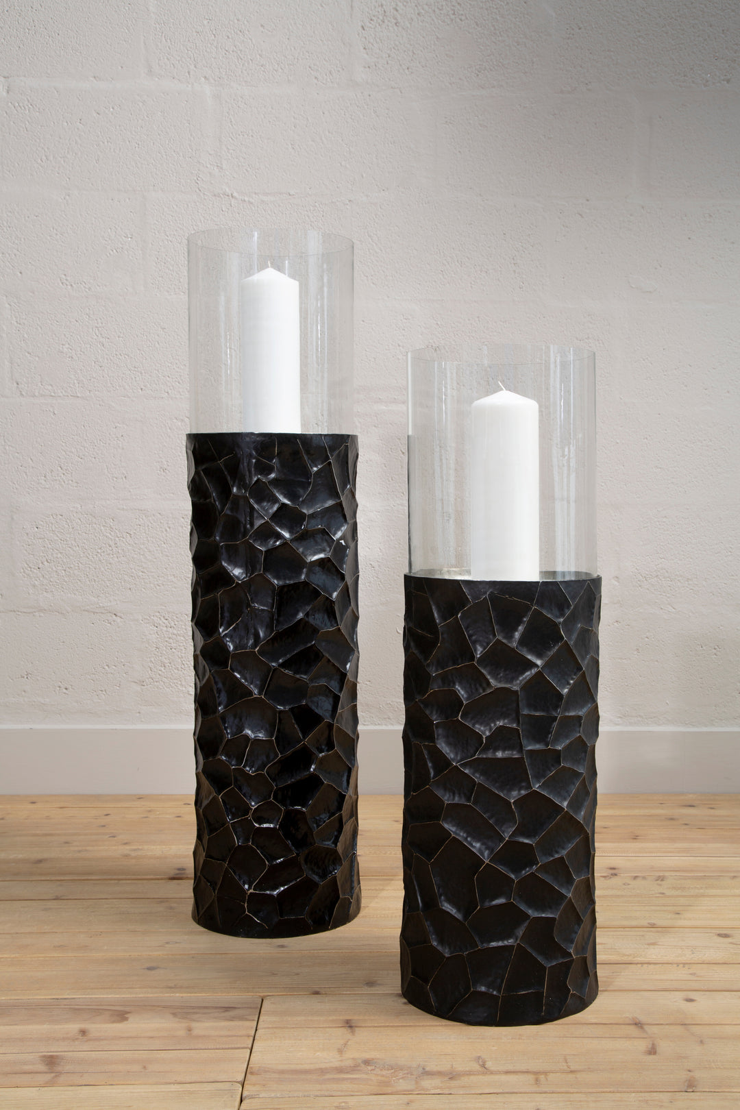 Akola Floor Standing Hurricane Candle Holder – Small, in Black Finish