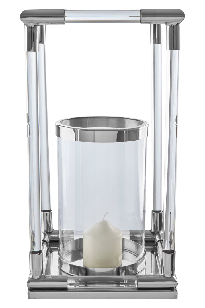 Lucita Candle Holder – Large, in Silver Finish with Acrylic Detail