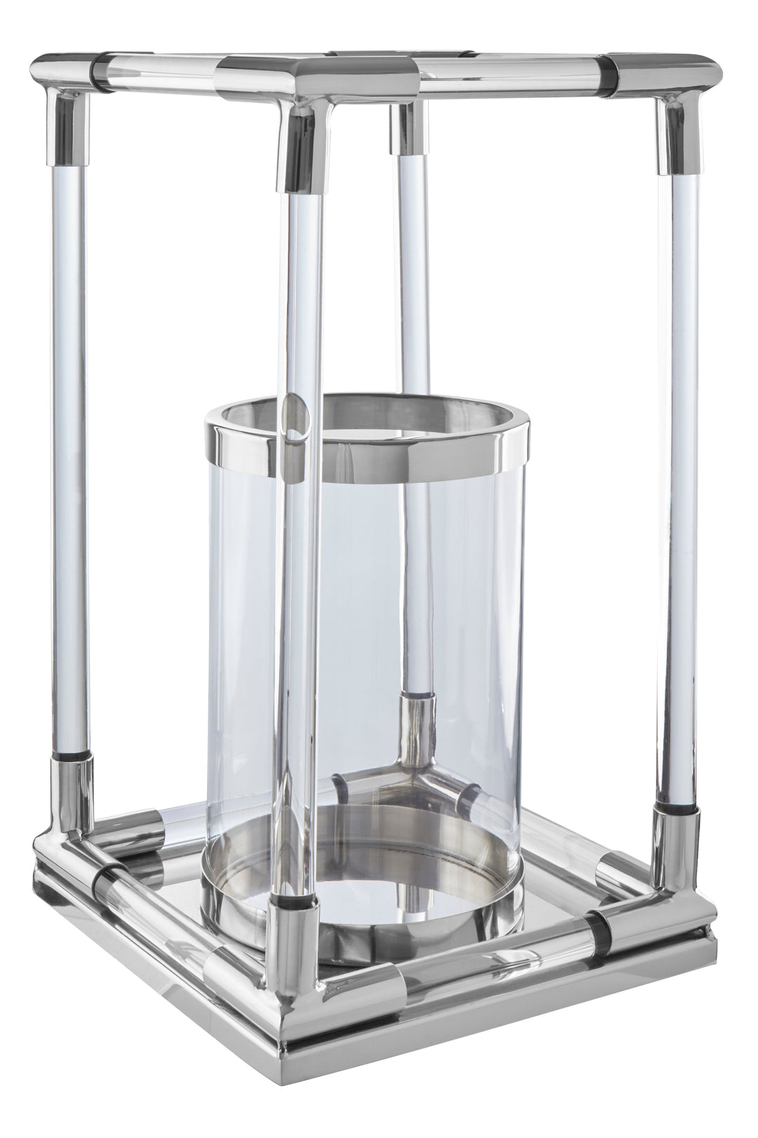 Lucita Candle Holder – Large, in Silver Finish with Acrylic Detail