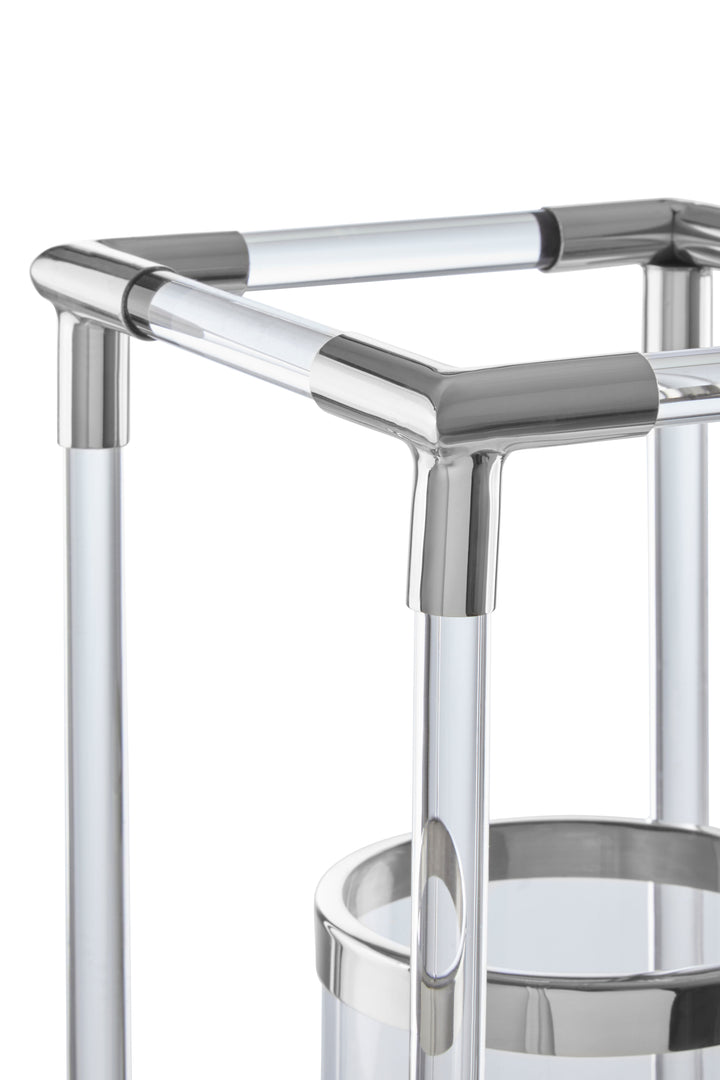 Lucita Candle Holder – Large, in Silver Finish with Acrylic Detail