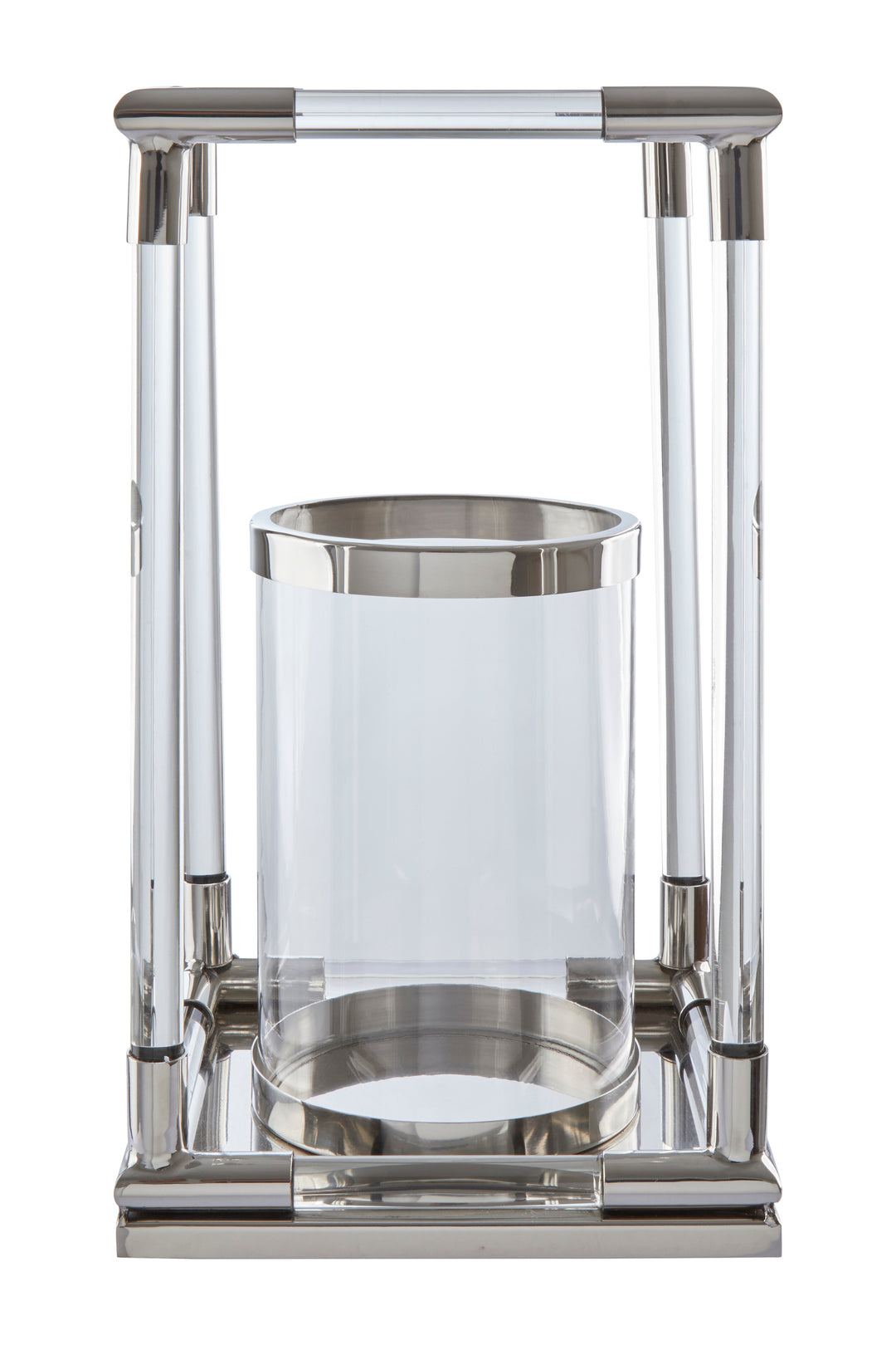 Lucita Candle Holder – Large, in Silver Finish with Acrylic Detail
