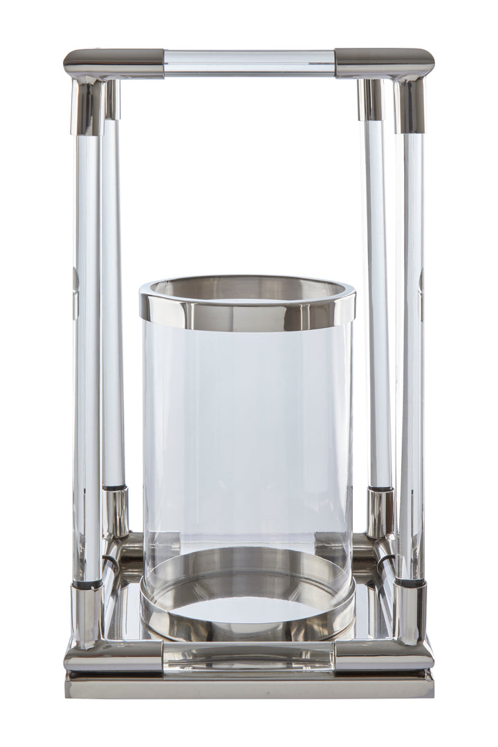 Lucita Candle Holder – Large, in Silver Finish with Acrylic Detail