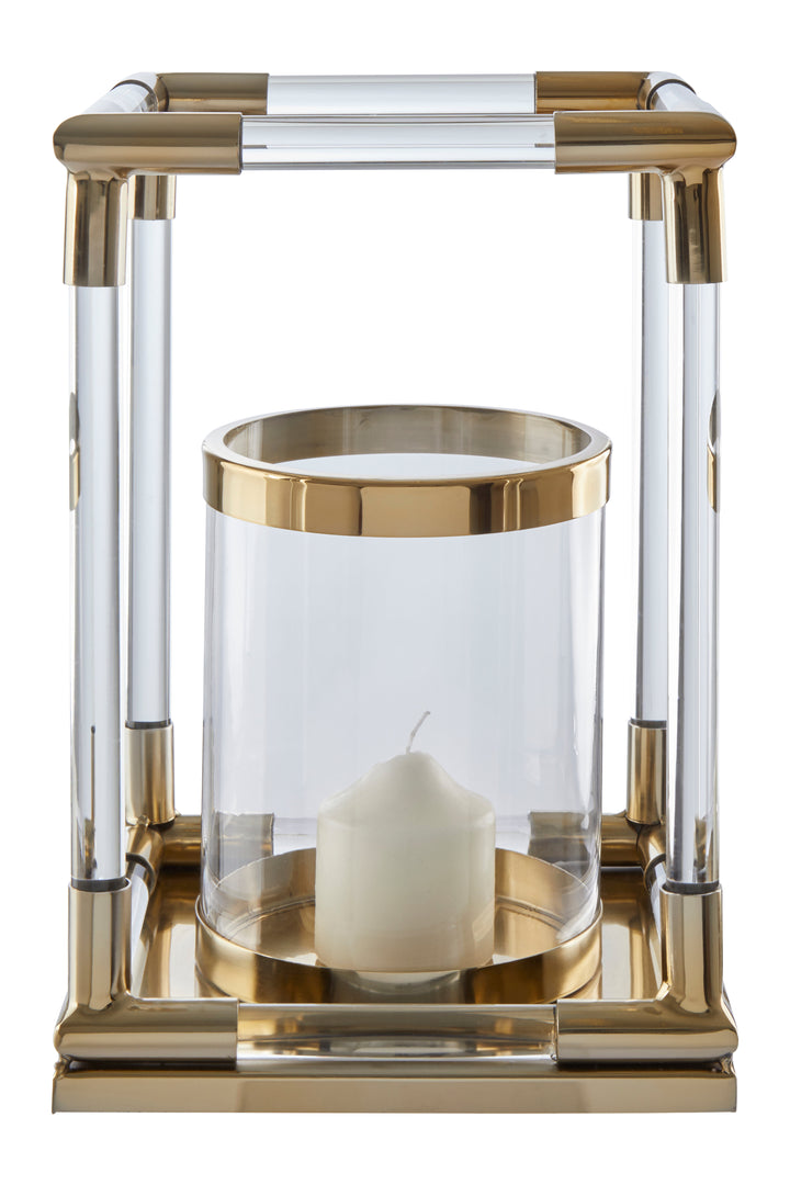 Lucita Candle Holder – Small, in Gold Finish with Acrylic Detail