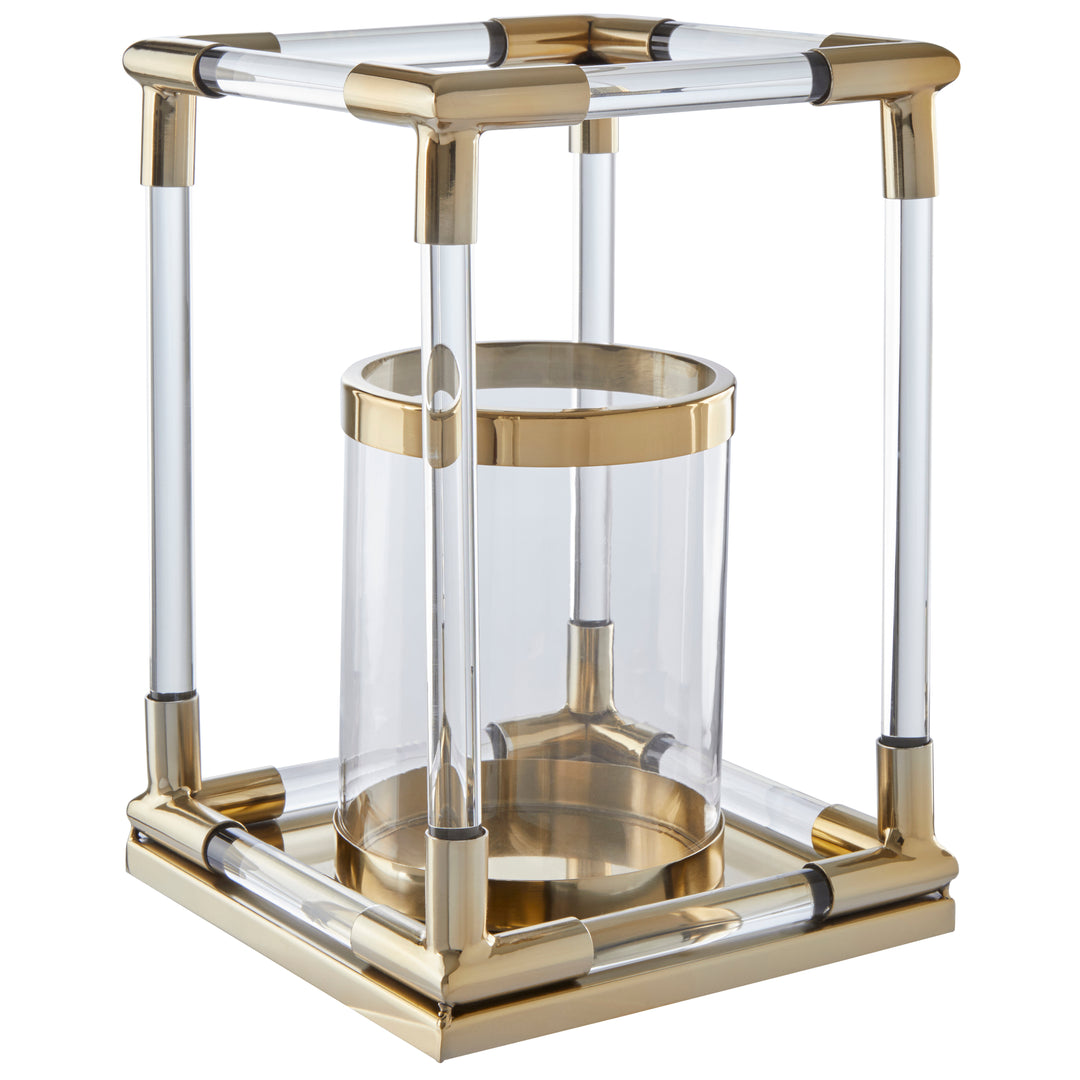 Lucita Candle Holder – Small, in Gold Finish with Acrylic Detail