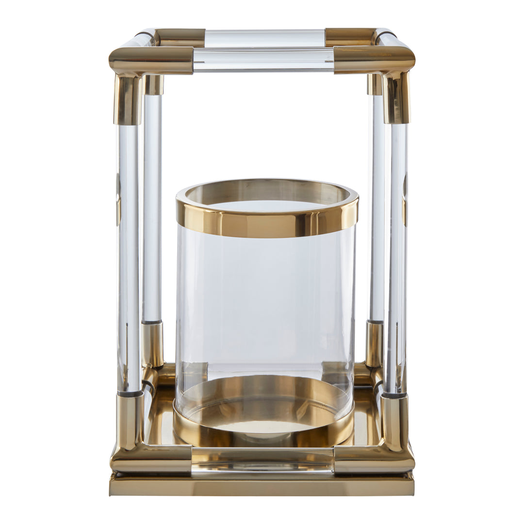 Lucita Candle Holder – Small, in Gold Finish with Acrylic Detail