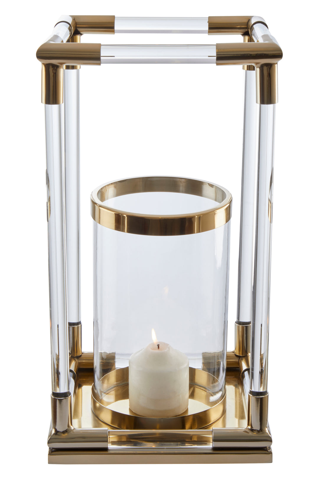 Lucita Candle Holder – Large, in Gold Finish with Acrylic Detail