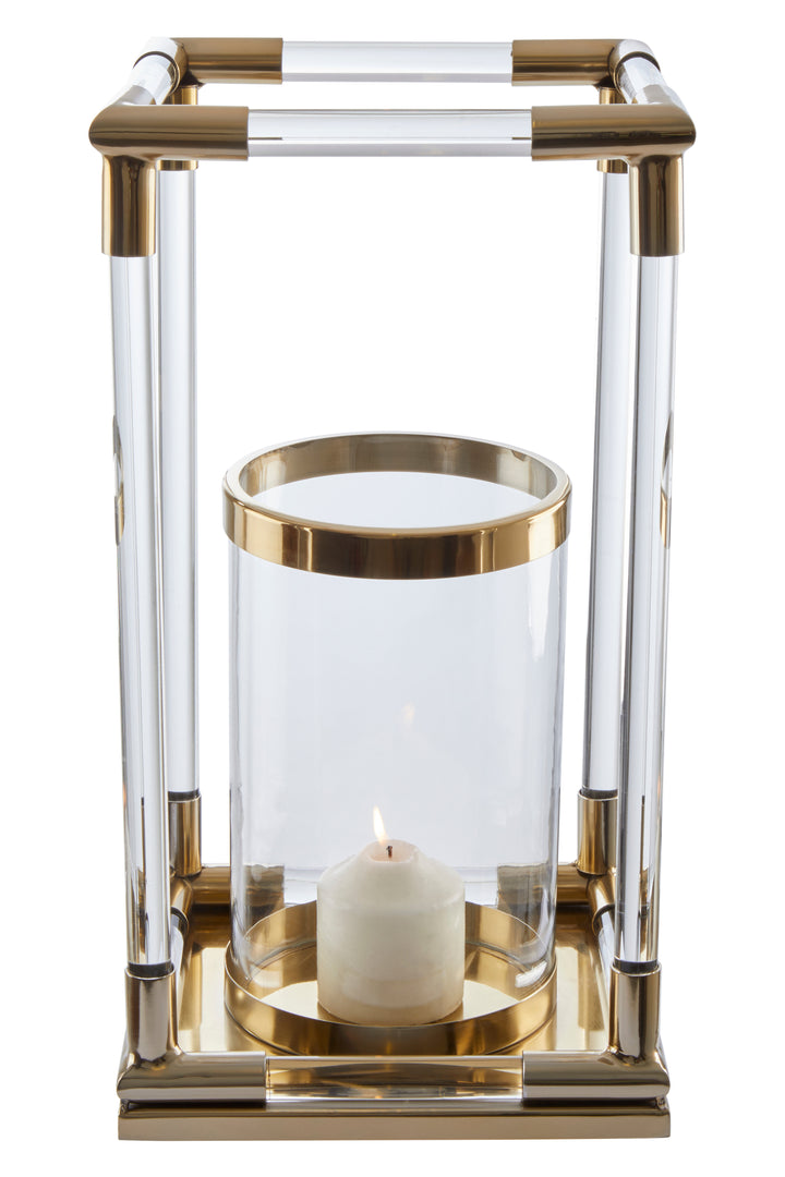 Lucita Candle Holder – Large, in Gold Finish with Acrylic Detail