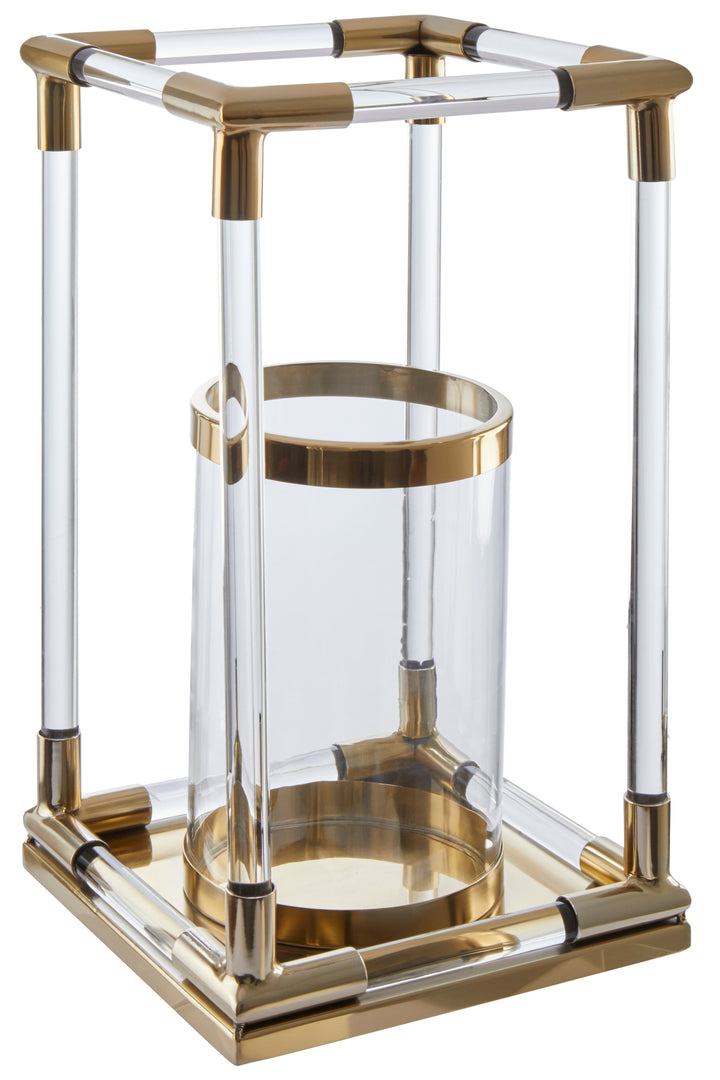 Lucita Candle Holder – Large, in Gold Finish with Acrylic Detail