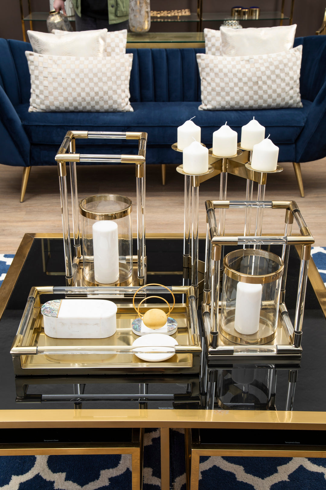 Lucita Candle Holder – Large, in Gold Finish with Acrylic Detail