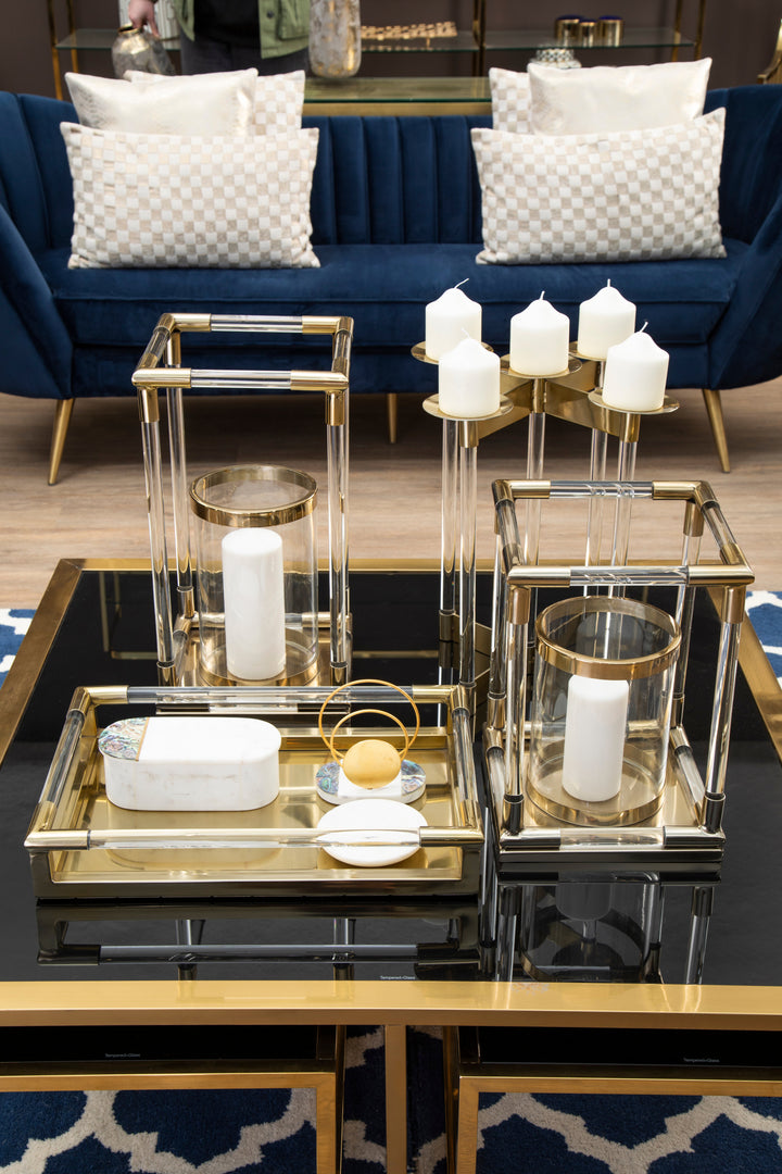 Lucita Candle Holder – Large, in Gold Finish with Acrylic Detail