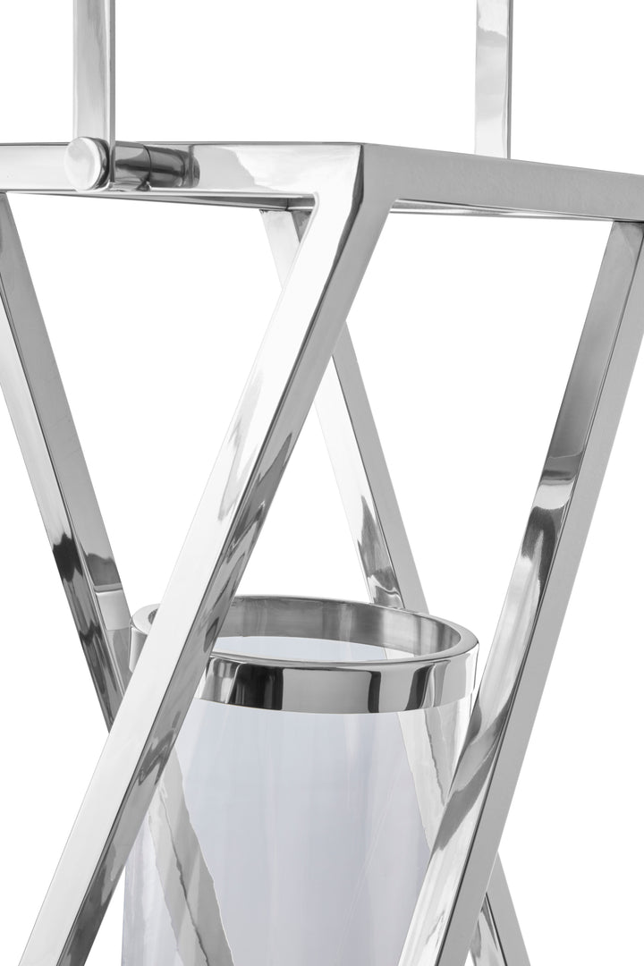 Cruzar Lantern – Large, with Silver Criss Cross Metal Frame