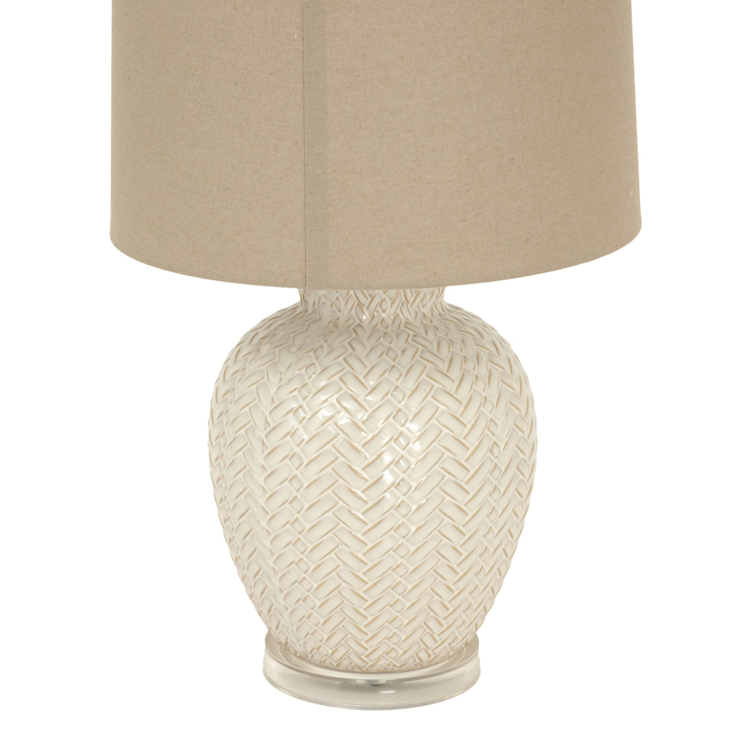 Textured Warmth: Twill Weave Ceramic Lamp & Linen Shade