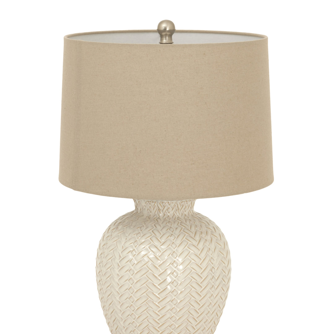Textured Warmth: Twill Weave Ceramic Lamp & Linen Shade