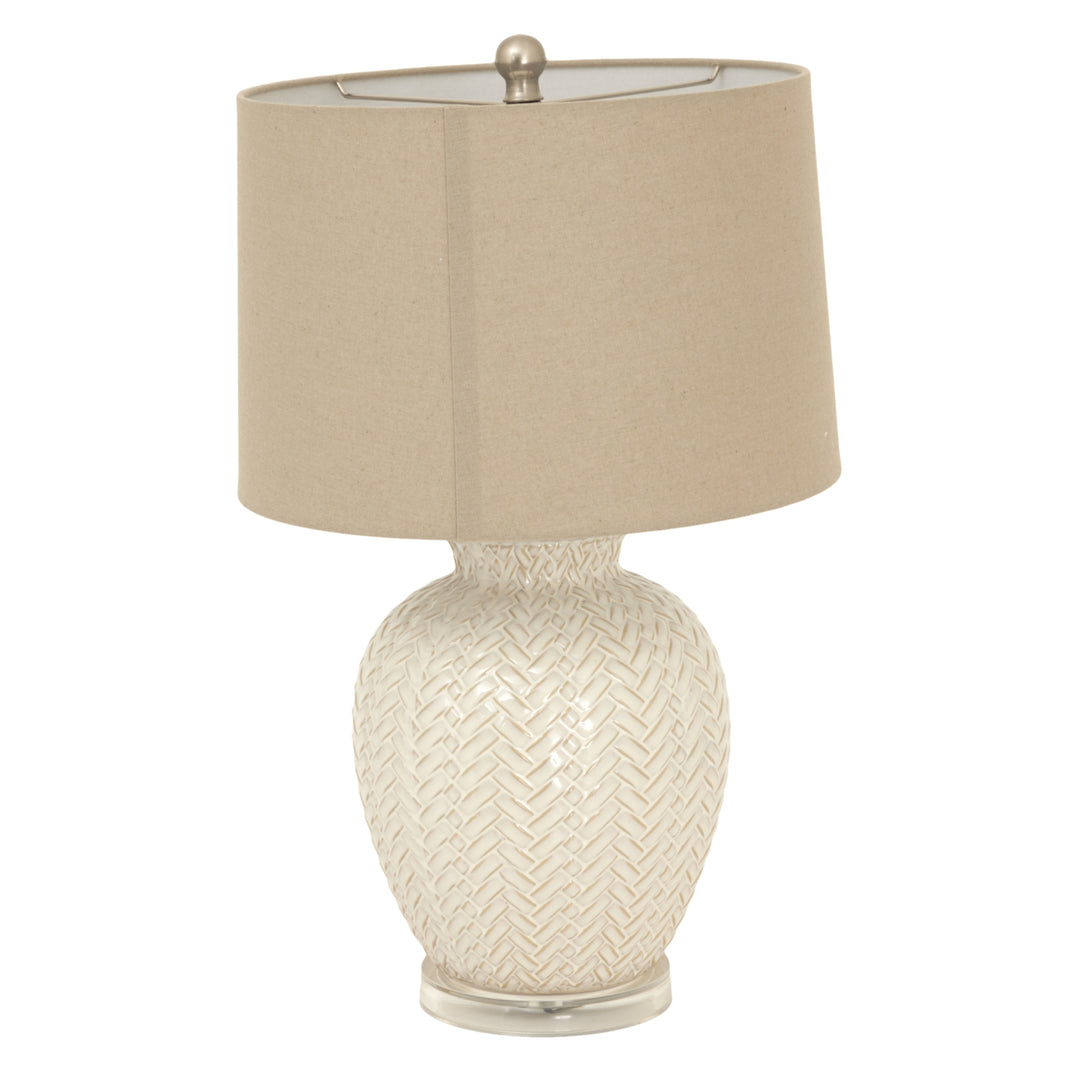 Textured Warmth: Twill Weave Ceramic Lamp & Linen Shade