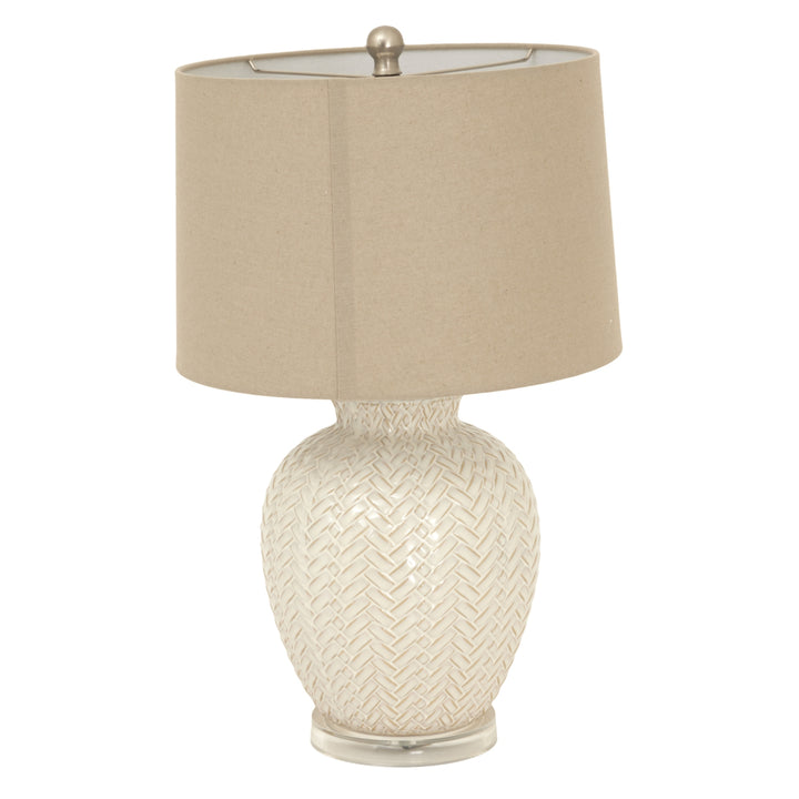 Textured Warmth: Twill Weave Ceramic Lamp & Linen Shade