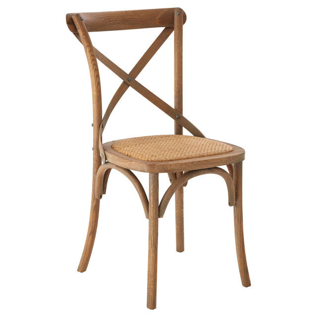 Inkwell Grey Oak Wood And Rattan Cross Back Dining Chair