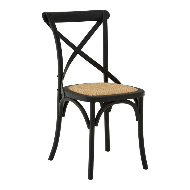 Inkwell Black Oak Wood and Rattan Dining Chair