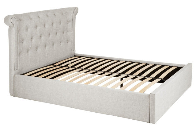 Lockwood Velvet Ottoman Bed – Light Grey (Double)