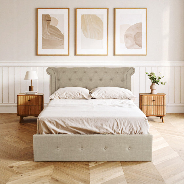 Lockwood Velvet Ottoman Bed – Light Grey (Double)