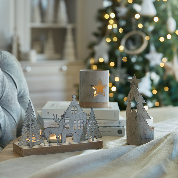 Rustic-Metal-Scene-Tealight-On-Wood-Stand-With-Glass-Votives