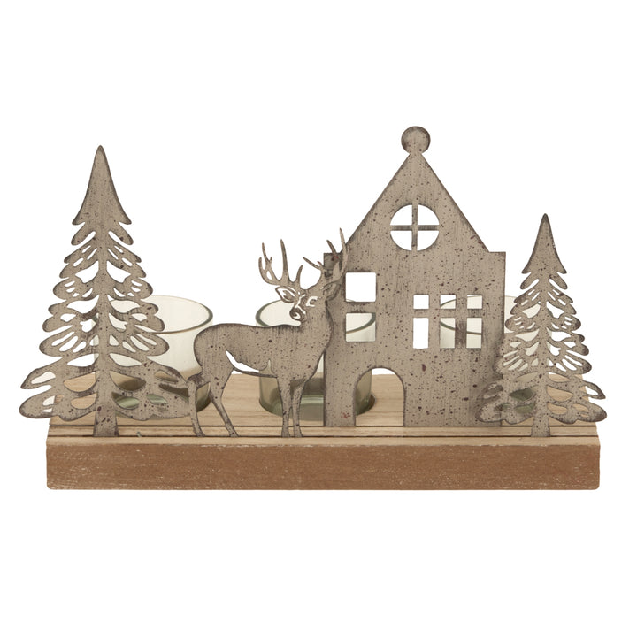 Rustic-Metal-Scene-Tealight-On-Wood-Stand-With-Glass-Votives