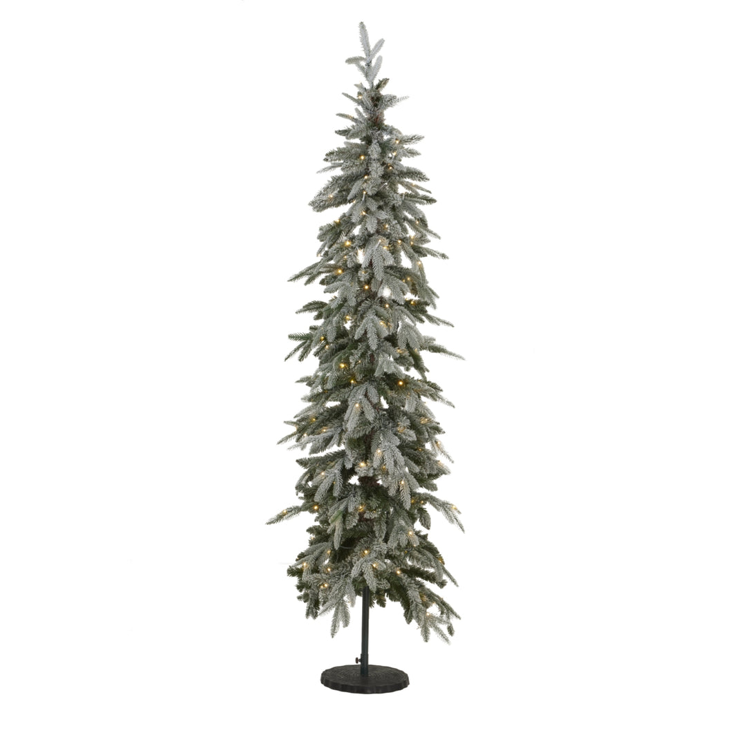 Slim Snowy Woodland Fir Pre-Lit Christmas Tree – 200 LED Lights