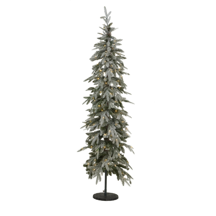 Slim Snowy Woodland Fir Pre-Lit Christmas Tree – 200 LED Lights