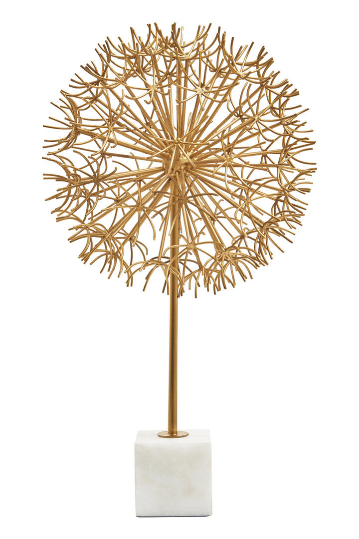 Tide Dandelion Sculpture – Gold Finish on White Marble Base