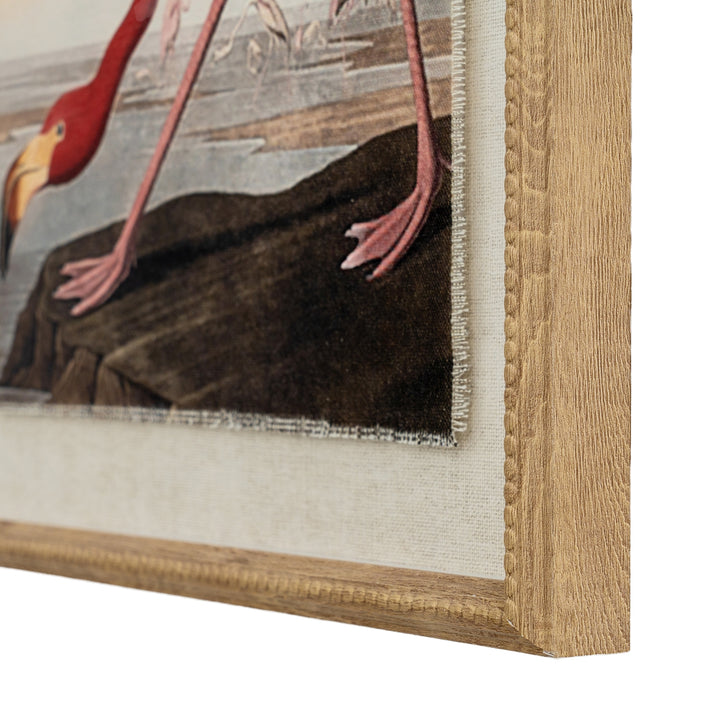 Flora & Fauna Collection Flamingo on Linen in Beaded Frame