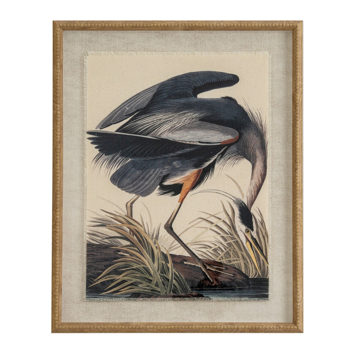 Flora & Fauna Collection Heron on Linen in Beaded Frame