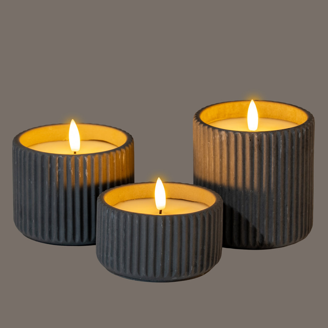 Luxe Collection Natural Glow Small Chalk Ribbed LED Candle