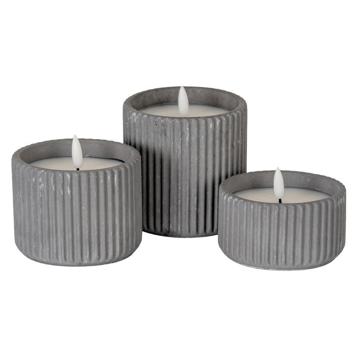 Luxe Collection Natural Glow Medium Grey Ribbed LED Candle