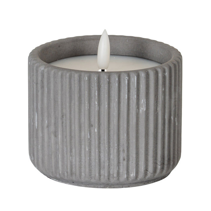 Luxe Collection Natural Glow Medium Grey Ribbed LED Candle