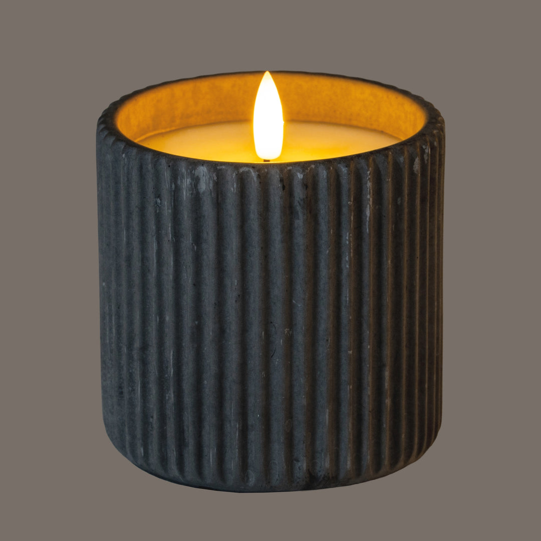 Luxe Collection Natural Glow Large Grey Ribbed LED Candle