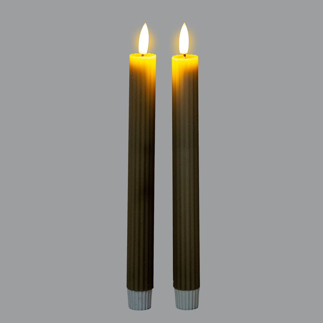 Earth-Friendly Glow: Sage Ribbed Taper LED Candles