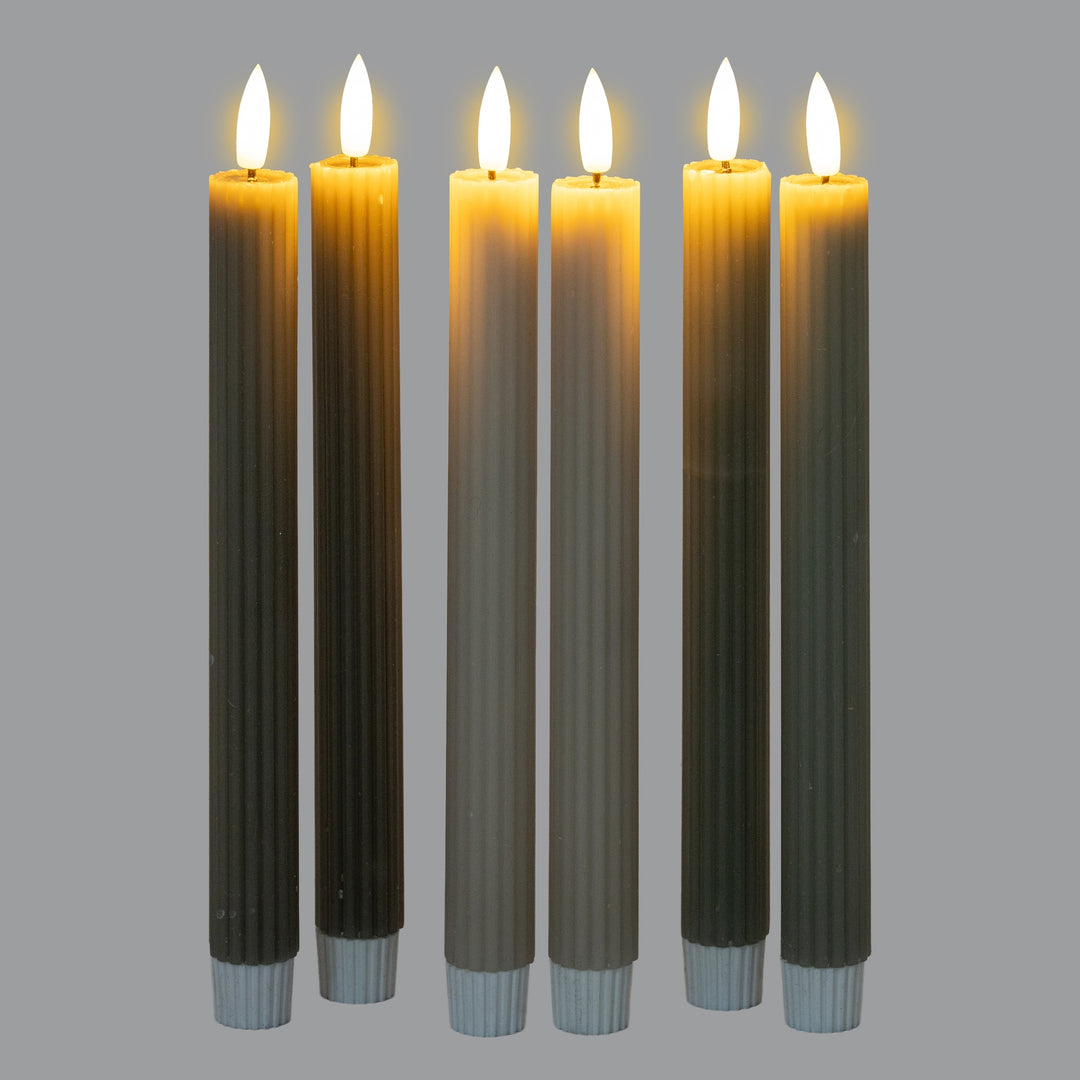 Earth-Friendly Glow: Sage Ribbed Taper LED Candles