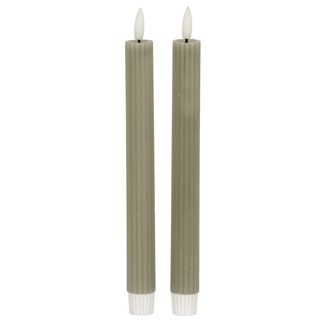 Earth-Friendly Glow: Sage Ribbed Taper LED Candles