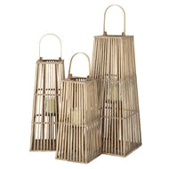 Small Silo Wicker Lantern with Glass Candle Holder