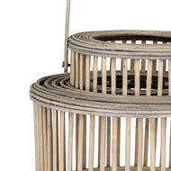 Cylinder Wicker Lantern with Glass Candle Holder