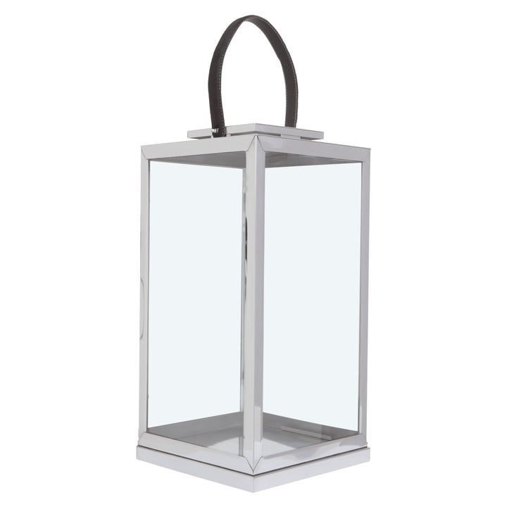 Herber Large Silver Lantern with Leather Handle