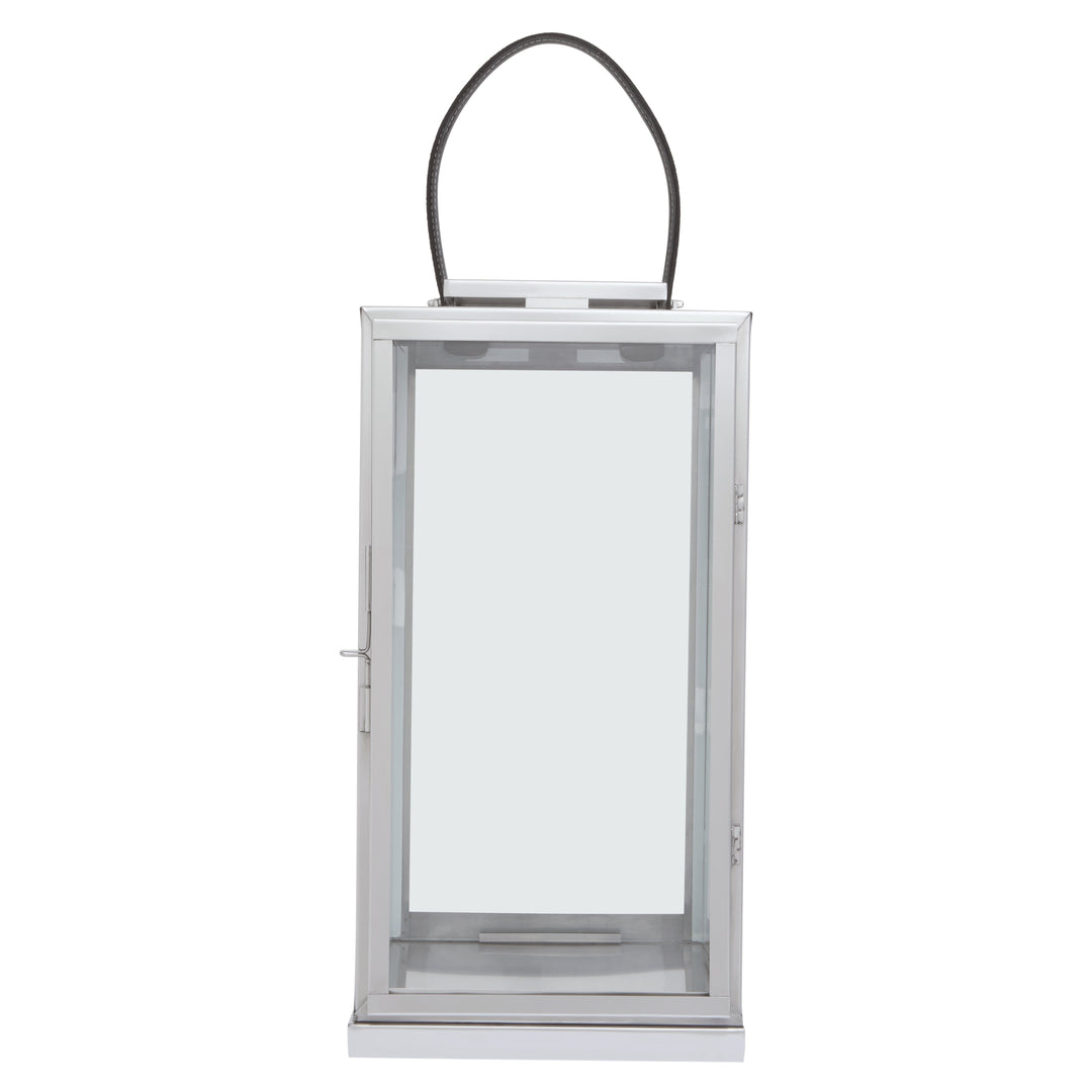Herber Large Silver Lantern with Leather Handle