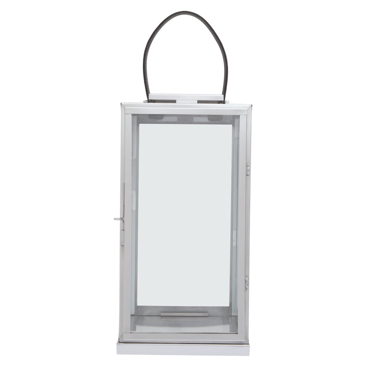 Herber Large Silver Lantern with Leather Handle