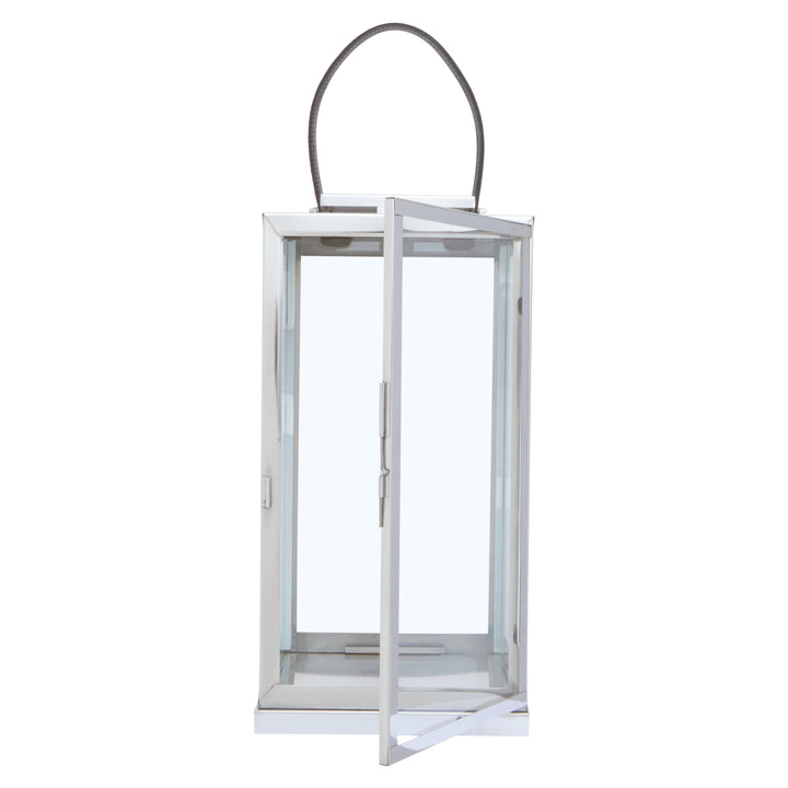 Herber Large Silver Lantern with Leather Handle