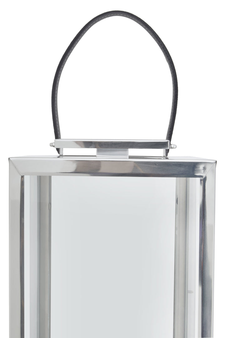 Herber Large Silver Lantern with Leather Handle