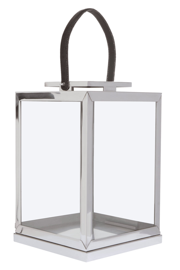 Herber Small Silver Lantern with Leather Handle