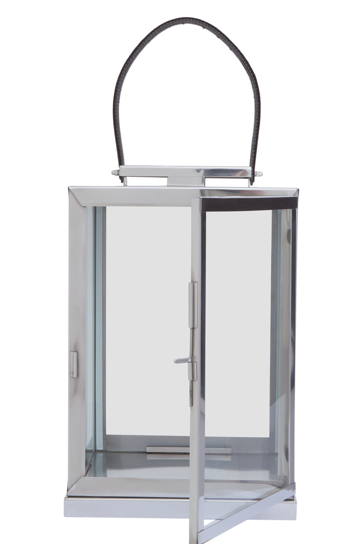 Herber Small Silver Lantern with Leather Handle
